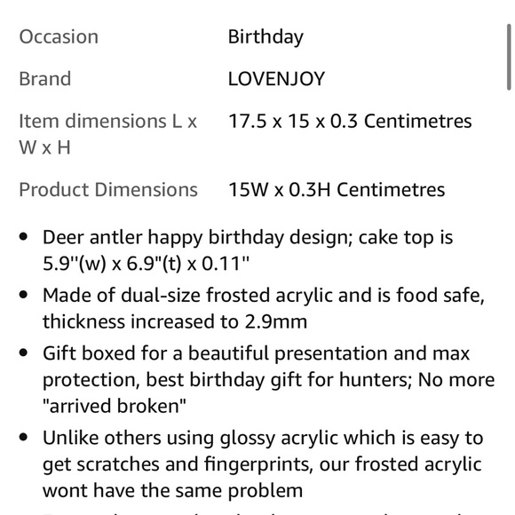 Cake Topper, Acrylic, Black antlers, used once, like new - Picture 2 of 12